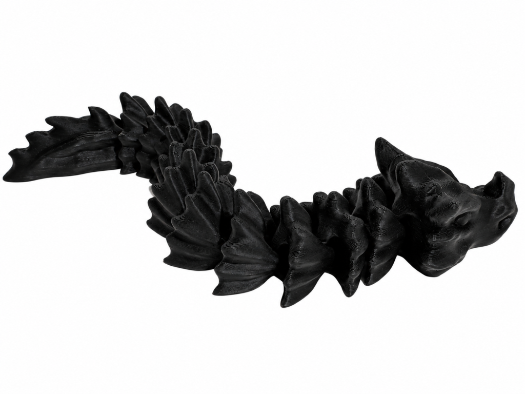 Unser probegedruckter Bone Dragon in schwarzem PLA