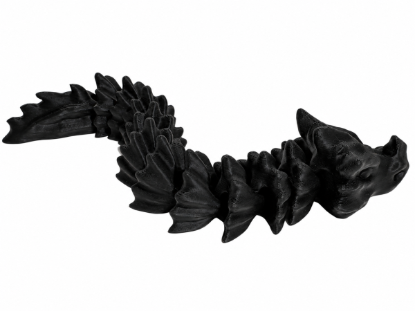 Bone Dragon – ganzer Probedruck in schwarzem PLA, weißer Hintergrund